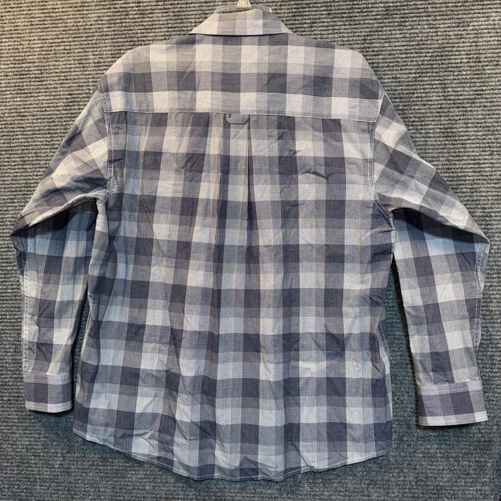 Haggar No Iron Mens Large Blue Plaid Wrinkle Resistant Button Down Long Sleeve